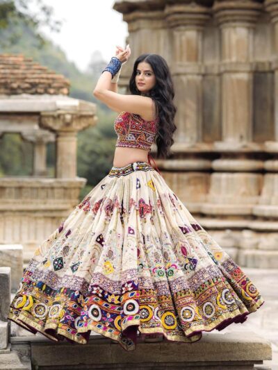 navratri special chaniya choli with digital print & real mirror work