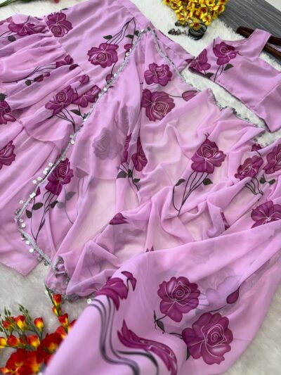 premium georgette ruffle lehenga saree with coin lace dupatta