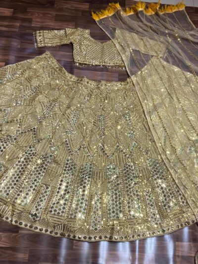 dreamex designer soft net lehenga with heavy sequin embroidery & feather lace dupatta