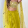 designer style dhoti with tube blouse and shrug