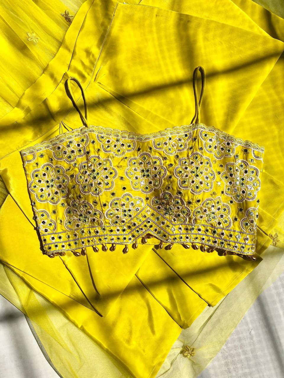 designer style dhoti with tube blouse and shrug designer style dhoti with tube blouse and shrug