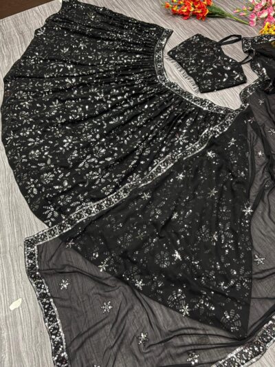 designer black lehenga choli with silver sequin embroidery – party & festive wear