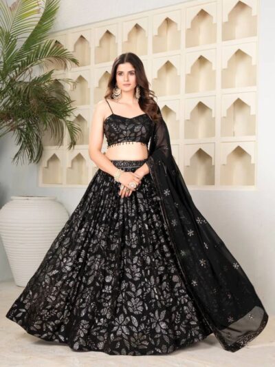 designer black lehenga choli with silver sequin embroidery – party & festive wear
