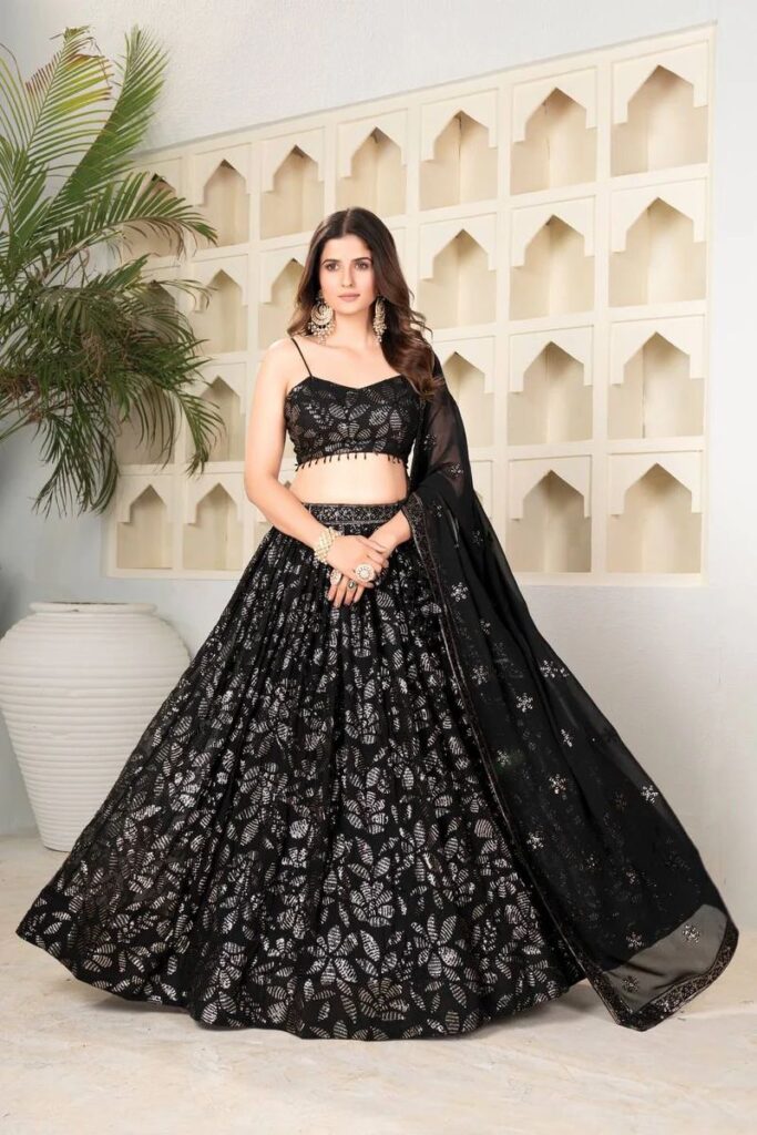 designer black lehenga choli with silver sequin embroidery – party & festive wear