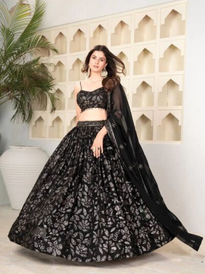 designer black lehenga choli with silver sequin embroidery – party & festive wear