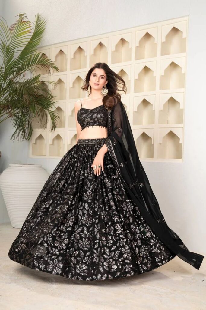 designer black lehenga choli with silver sequin embroidery – party & festive wear