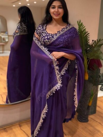 elegant purple rangoli silk saree with embroidery and jari work