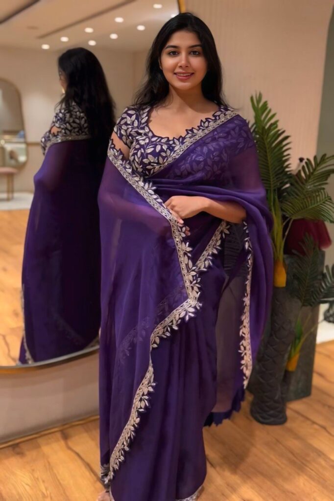 elegant purple rangoli silk saree with embroidery and jari work