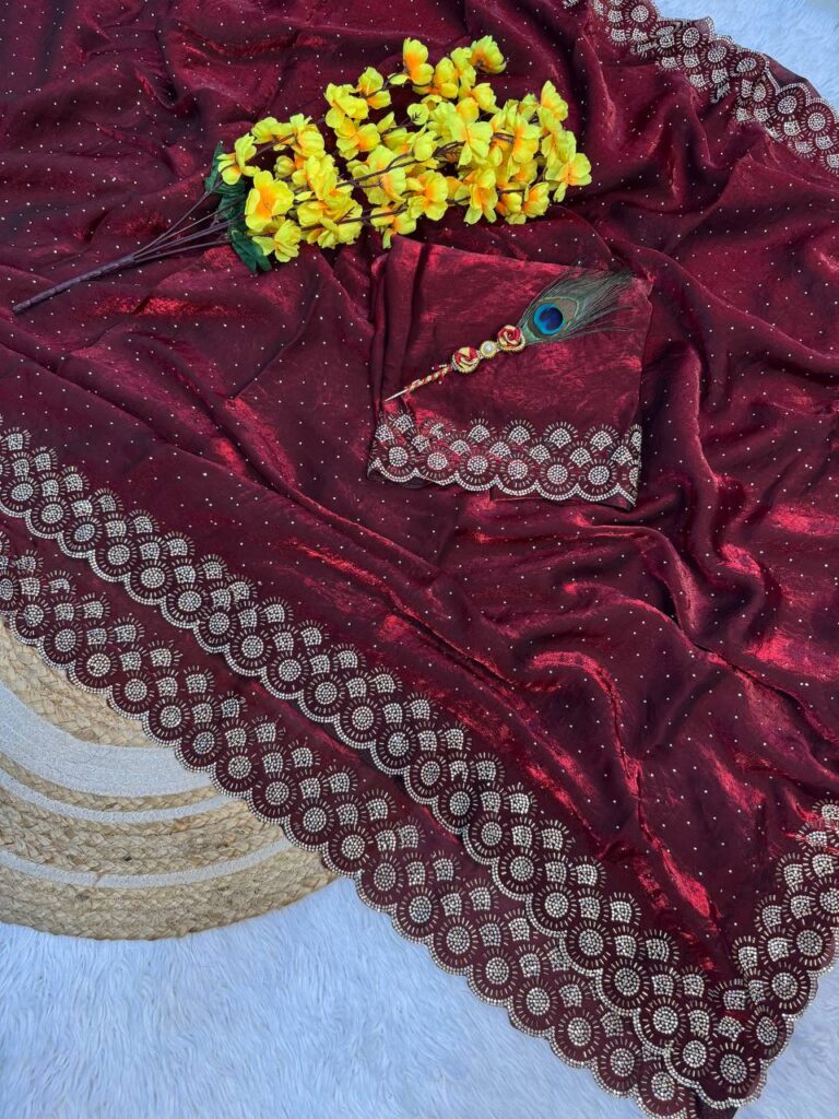 premium space silk saree with zarkhan work – designer collection