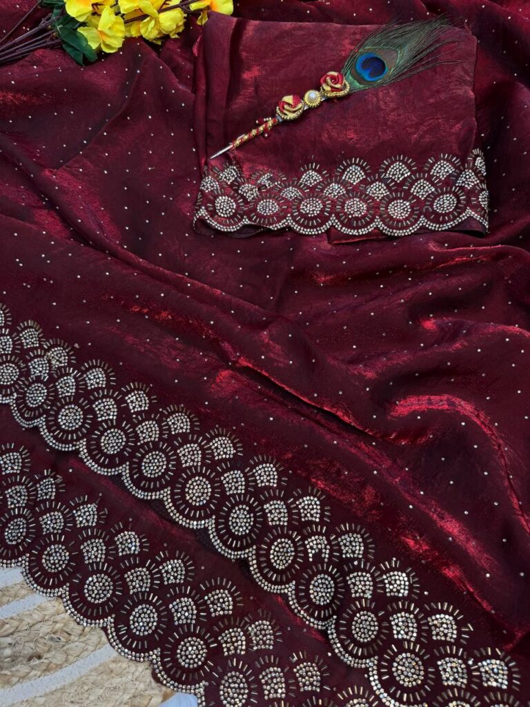 premium space silk saree with zarkhan work – designer collection