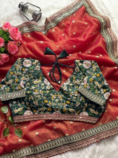 maroon soft crush saree with golden jari butta work