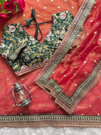 maroon soft crush saree with golden jari butta work