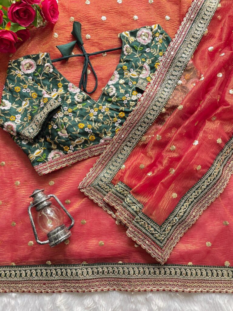 maroon soft crush saree with golden jari butta work