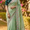 designer gold crush silk party wear embroidered saree