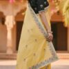 designer gold crush silk party wear embroidered saree