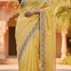 designer gold crush silk party wear embroidered saree