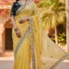 designer gold crush silk party wear embroidered saree