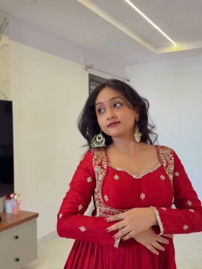 designer chinon silk party wear gown set with dupatta