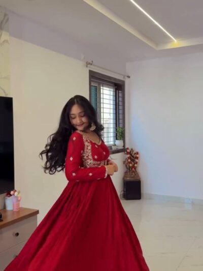 designer chinon silk party wear gown set with dupatta