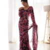 black & pink floral printed ready to wear saree