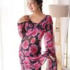 black & pink floral printed ready to wear saree