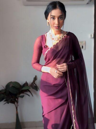 ready to wear georgette handwork saree with stitched blouse