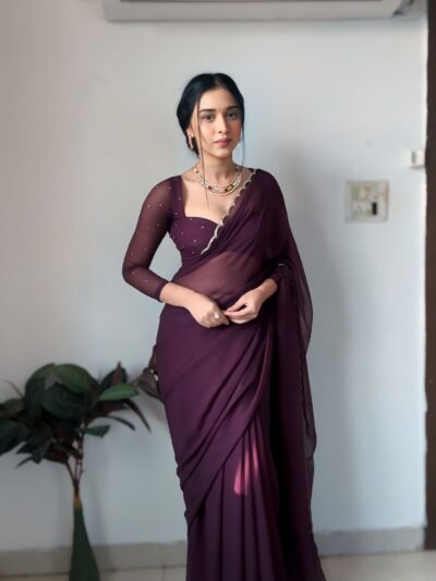 ready to wear georgette handwork saree with stitched blouse