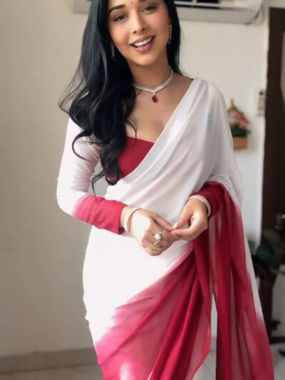 multi color printed georgette ready to wear saree