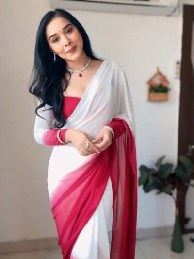 multi color printed georgette ready to wear saree