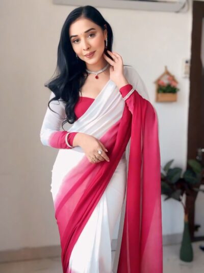 multi color printed georgette ready to wear saree