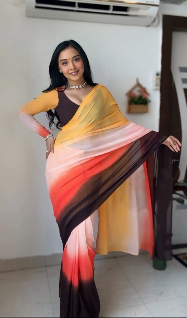ready to wear multi color georgette printed saree with unstitched blouse
