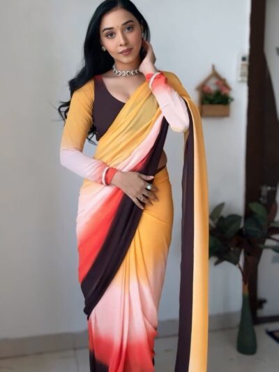 ready to wear multi color georgette printed saree with unstitched blouse