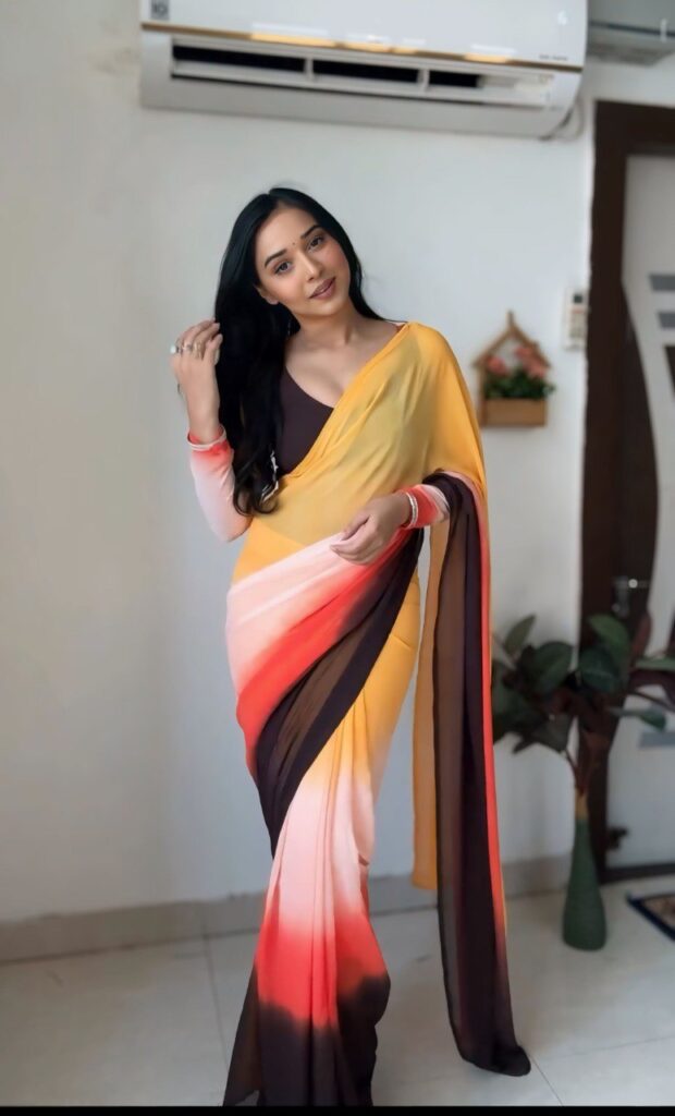 ready to wear multi color georgette printed saree with unstitched blouse