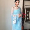sky blue printed organza saree with unstitched blouse