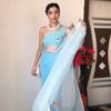 sky blue printed organza saree with unstitched blouse