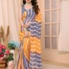 grey & mustard printed ready to wear georgette saree