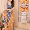grey & mustard printed ready to wear georgette saree