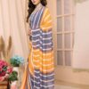 grey & mustard printed ready to wear georgette saree