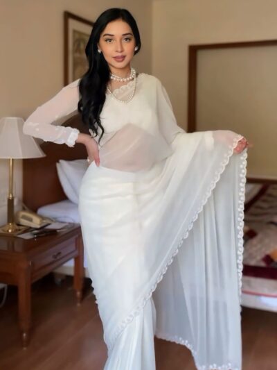 multi color hand work ready to wear georgette saree