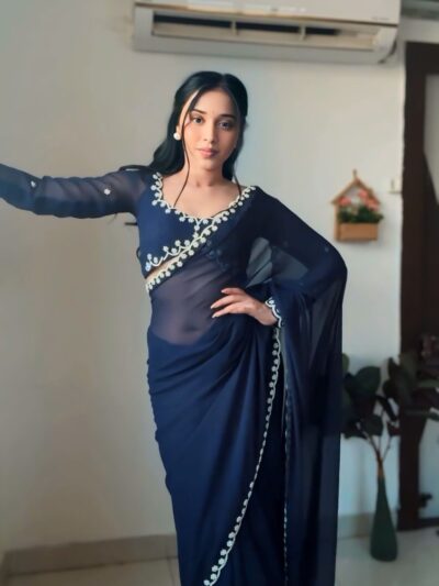 multi color hand work ready to wear georgette saree