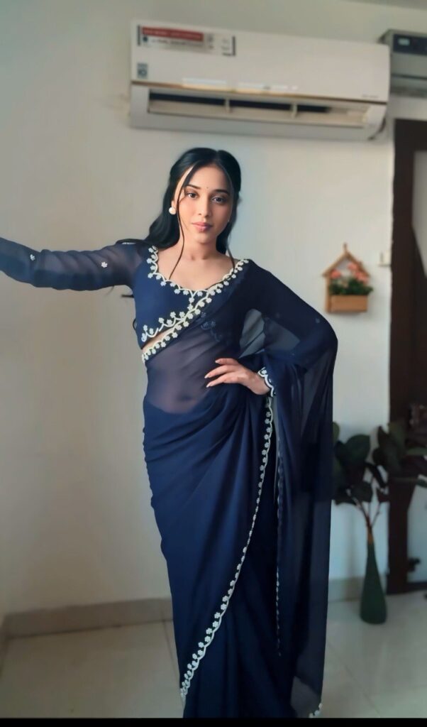 multi color hand work ready to wear georgette saree