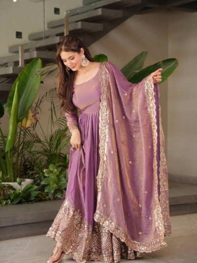 designer heavy fandy silk party wear gown set