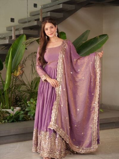 designer heavy fandy silk party wear gown set