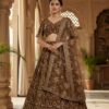 brown designer lehenga choli with sequins & zari embroidery