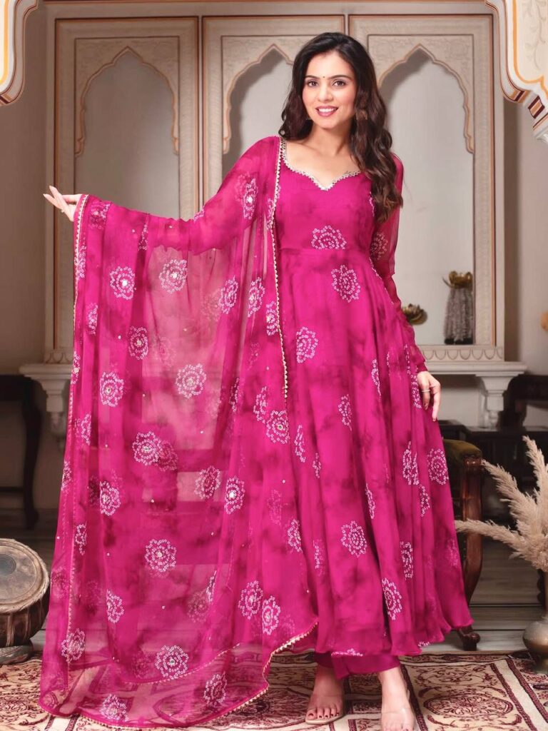 designer faux georgette printed suit set with mirror work