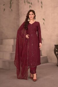 Modern vs. Traditional: The Complete Karwa Chauth Fashion Edit maroon embroidered straight cut suit with dupatta