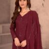 maroon embroidered straight cut suit with dupatta