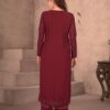 maroon embroidered straight cut suit with dupatta