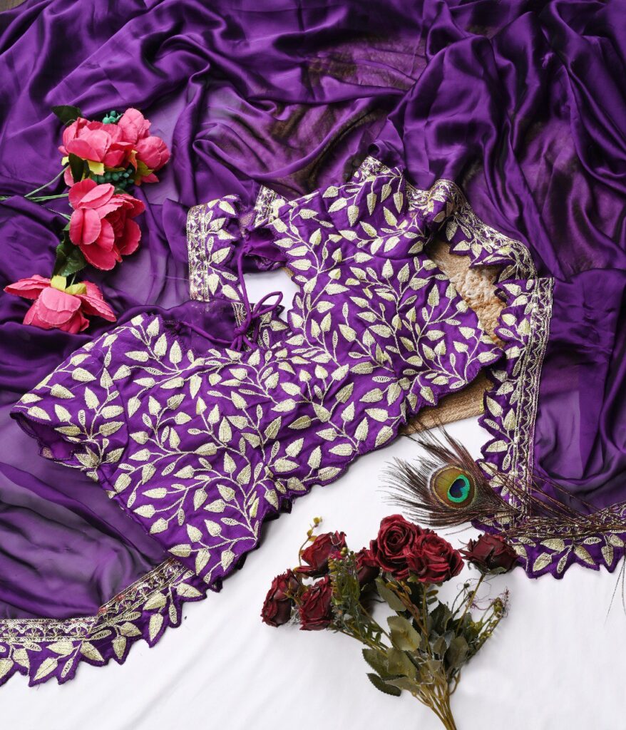elegant purple rangoli silk saree with embroidery and jari work