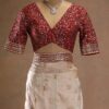 maroon jimichu designer saree with multi colour embroidered stitched blouse